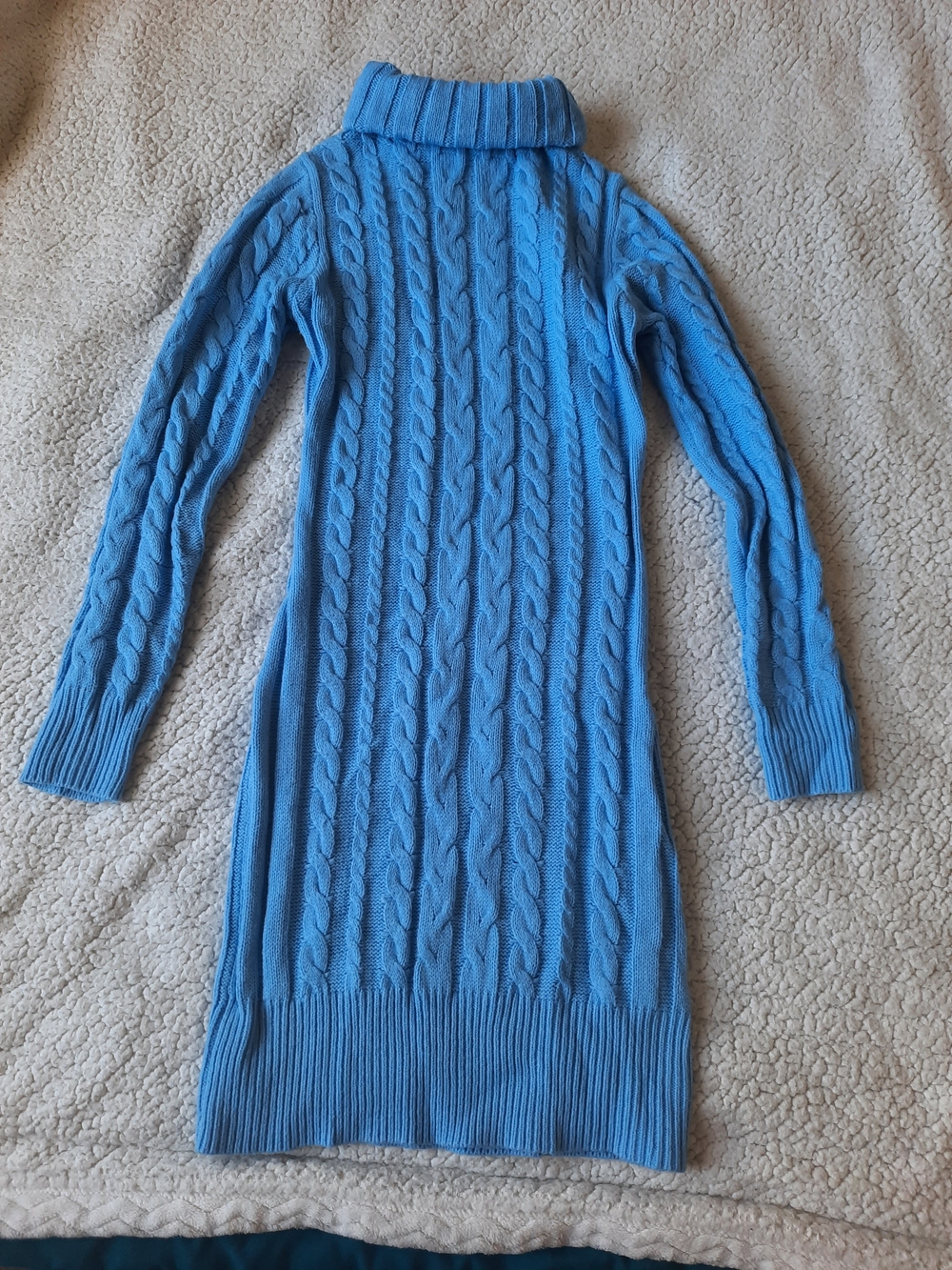 Blue Cable-Knit Turtleneck Sweater Dress - Women
